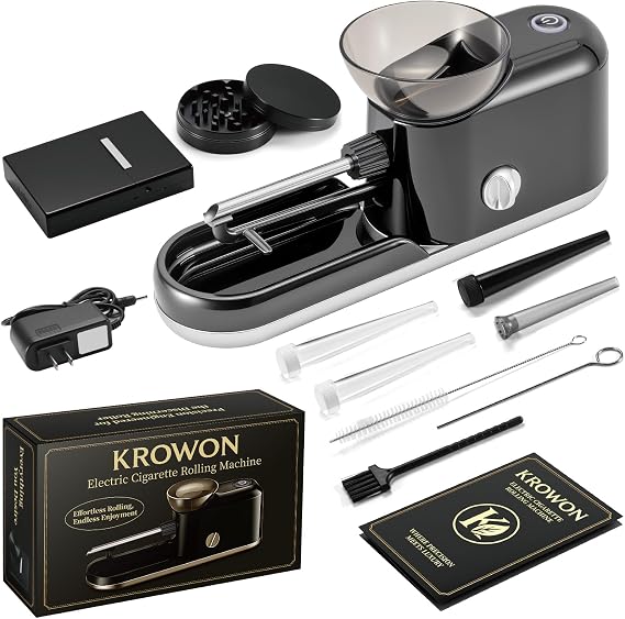 Electric Cigarette Rolling Machine, Automatic Cigarette Maker, One-Touch Operation, Complete All-in-One Accessories Kit, Elegant Gift-Ready Design (8mm Tube) (Matte Black)