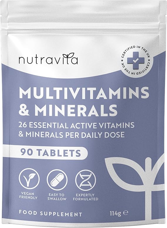 Nutravita Multivitamin Tablets for Women & Men - 90 Tablets - 3 Months | 26 Essential Vitamins & Minerals, Vitamin C, D, Iron, Zinc - Immune System Support - Vegan Multivitamins - Made in the UK