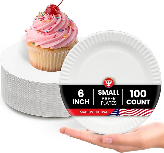 Hygloss Bulk Small Paper Plates 6-Inch - Dessert Plates Disposable for Party, Cake, Appetizer, Snack, Foodware, Crafts & More - Environmentally Friendly - White, Uncoated, Microwave Safe 100 Count