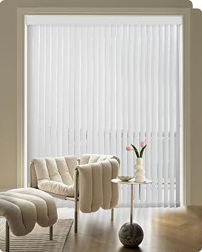 Graywind Customized Vertical Blinds Light Filtering Vertical Blind Free Wand Control Privacy Track Slats Set for Patio Sliding Glass Doors Windows Dimout White