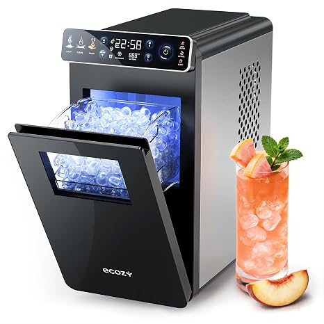 ecozy Small Ice Maker with Full-Color Panel & Timer Function, 26 lbs/Day