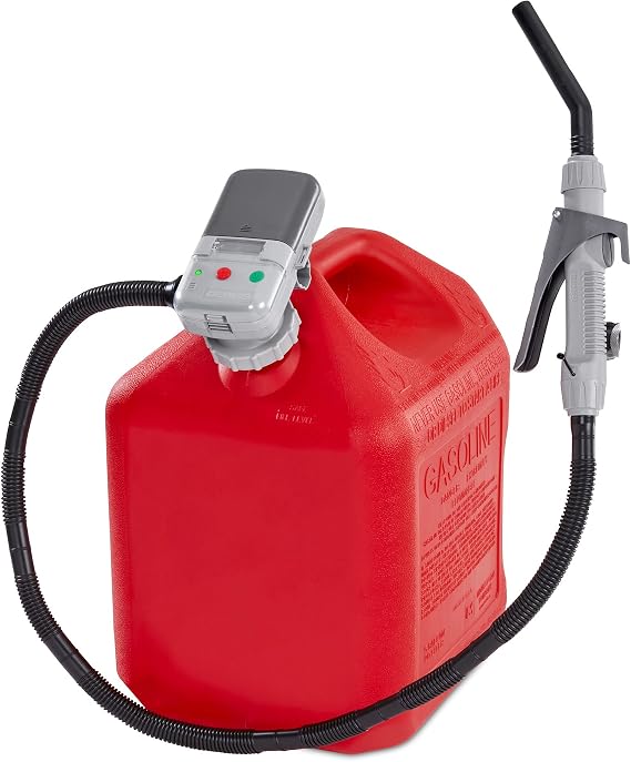 Deway Auto Fuel Transfer Pump with Flow Control Nozzle, Fits Most Gas Cans | Hands-free liquid transfer for cars, generators, ATVs, and lawn equipment.