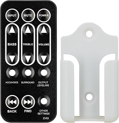 Replacement Remote Control for ZVOX AccuVoice Omni Soundbase AV200 AV205, Platinum Series 570 670 770, V-Series SoundBases 220 320 420 SoundBar TV Speaker with Mounting Bracket