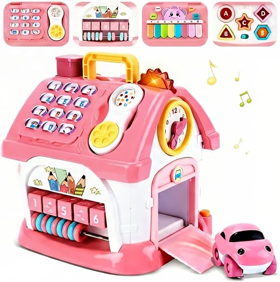 Toddler Girl Toys for 1 Year Old, Montessori Toys for 1 Year Old Girl Birthday Gift, 8 In 1 Pink Baby Musical Learning House with Sound Light Music, Creative Gifts for Baby Toys 6-12 18 Months