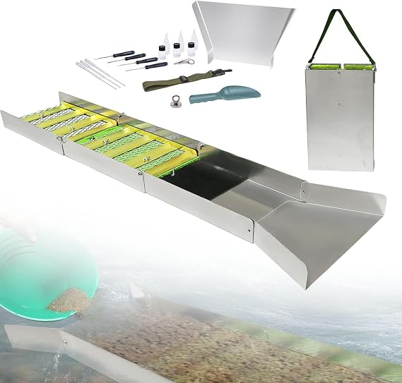 Sluice Box,20pc Gold Prospecting Kit,50" Folding Aluminum Alloy Sluice Box with Miner's Moss for Gold Panning
