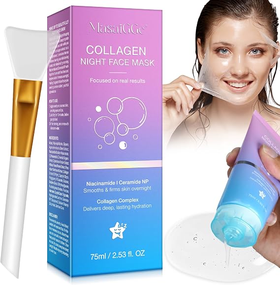 Collagen Night Wrapping Mask, Korean Collagen Face Masks Skincare for Anti Aging, Overnight Face Mask for Peel Off, Glass Skin Mask for Glowing Skin, Korean Skincare, Reducing Sagging Dullness,Firming