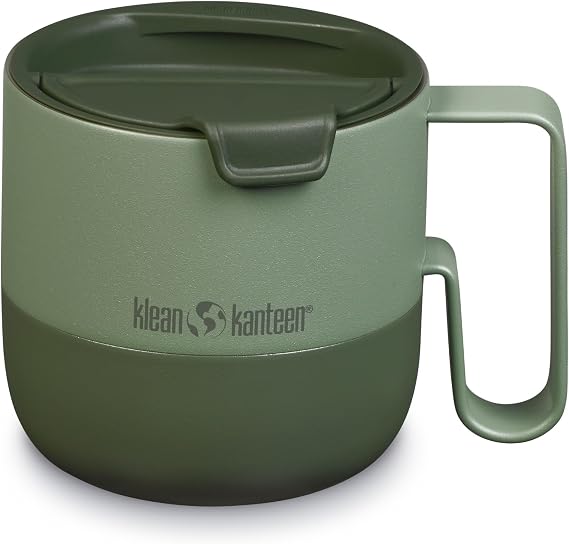 Klean Kanteen 14 oz Rise Mug - Insulated Stainless Steel Coffee & Tea Mug - With Splash-Proof Flip Lid - Climate Lock Vacuum Insulated - BPA-Free Stainless Steel - Dishwasher Safe - Sea Spray