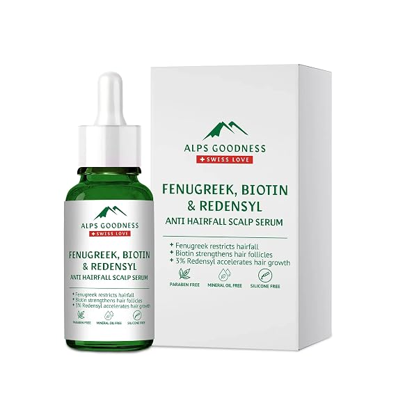 Alps Goodness Fenugreek, Biotin & 3% Redensyl Scalp Serum 30 ml | Hair Strengthening Scalp & Hair Serum | No Parabens, Sulphates, Silicones & Mineral Oil | Vegan