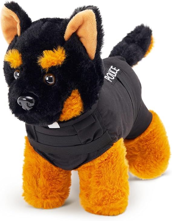 Plush German Shepherd Police Dog Stuffed Animal Black Vest 14in