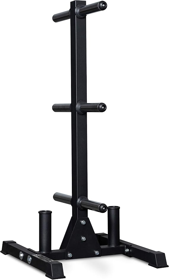 REP Fitness Bar and Weight Plate Tree Rack, Olympic Bumper Iron Storage Stand, Home Gym Organizer with 6 Chrome Horns, Dual Barbell Holders, 850 lb Capacity, Compact 24L/24W/50H in, Heavy Duty Steel