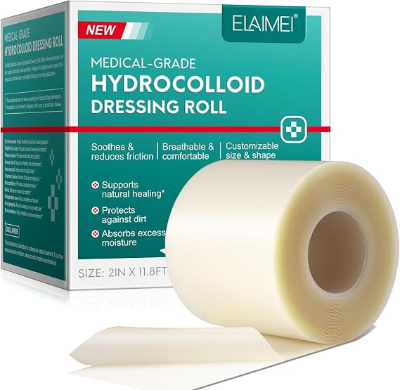 Medical Grade Hydrocolloid Roll for Wound Care, 2in*11.8ft Cuttable Hydrocolloid Bandages, Waterproof & Flexible Wound Dressing Roll, Ultra Absorbent, Self-Adhesive, Safe and Effective