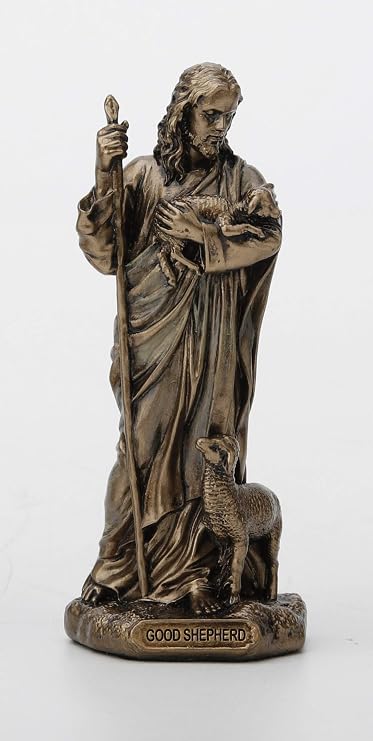 Veronese Design 3 3/8 Inch Jesus The Good Shepherd Cast Resin Hand Painted Antique Bronze Finish Statue Home Decor