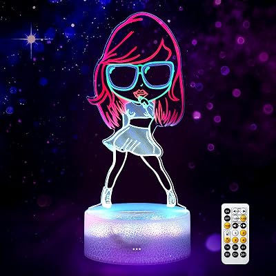 3D Illusion Night Light: Cool 3D Lamp with Remote 7 RGB Color Changing, Fans Merch Gifts for Girls Music Lover Christmas Birthday Party Decorations
