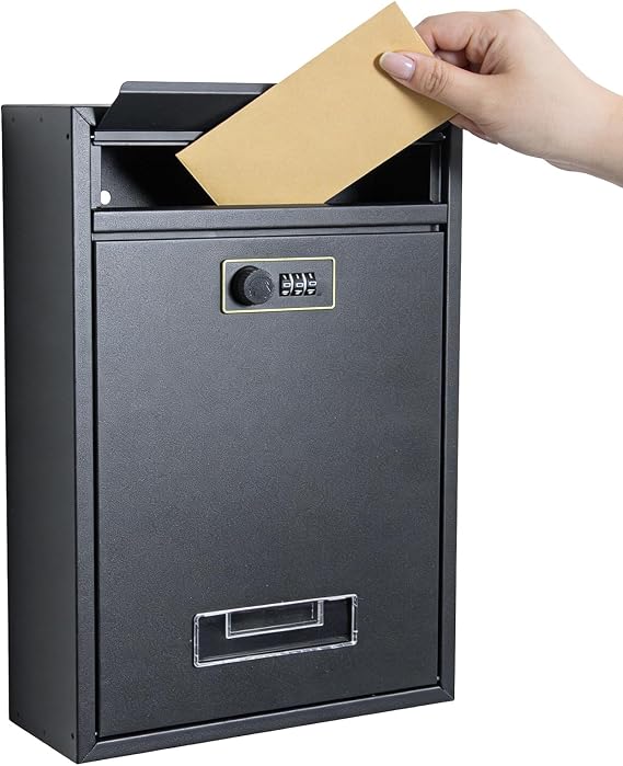 Post Boxes Wall Mounted Mailbox - Waterproof Steel Mail Box with Combination Lock 32 x 21.7 x 8.5cm, Security Large Letter Postbox For Outside Home Office School