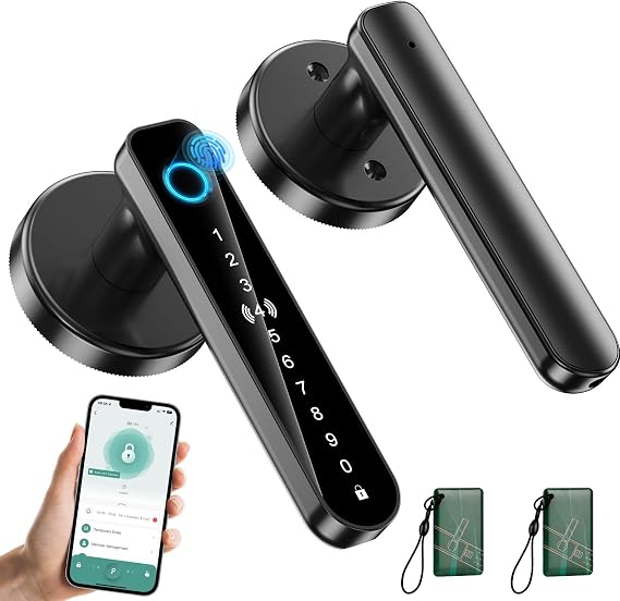 Fingerprint Door Lock - Smart Door Handle with Keypad, Biometric Door Knob for Bedroom, Home Office