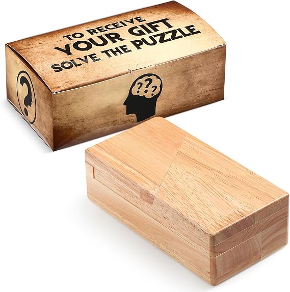 Wooden Puzzle Box for Brain Teaser, Brown, 14.5 x 7.5 x 4.5 cm, Classical