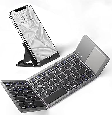 Slim Foldable Wireless Keyboard Compatible with Vivo iQOO 10 with TOUCHPAD Mouse Fully Universal Providing 48H Use, 560 Days Standby, Portable, Compact, Tri-Fold, Rechargeable!