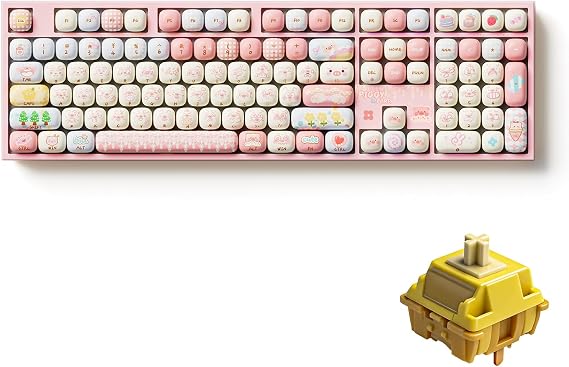 Akko Wireless Gaming Keyboard 5108 V5 Full Size Keyboard Piggy Party Hot-Swappable Tri-Mode Mechanical Keyboard RGB Backlight, Pre Lubed Creamy Yellow U1 Switch