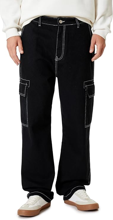 Oversize Cep Detaylı Pamuklu Kargo Kot Pantolon