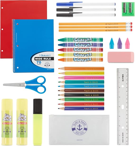 34 Piece School Supplies Kit for School Children Wholesale Back to School Kids Essential Bundle Supply Pack for Girls & Boys