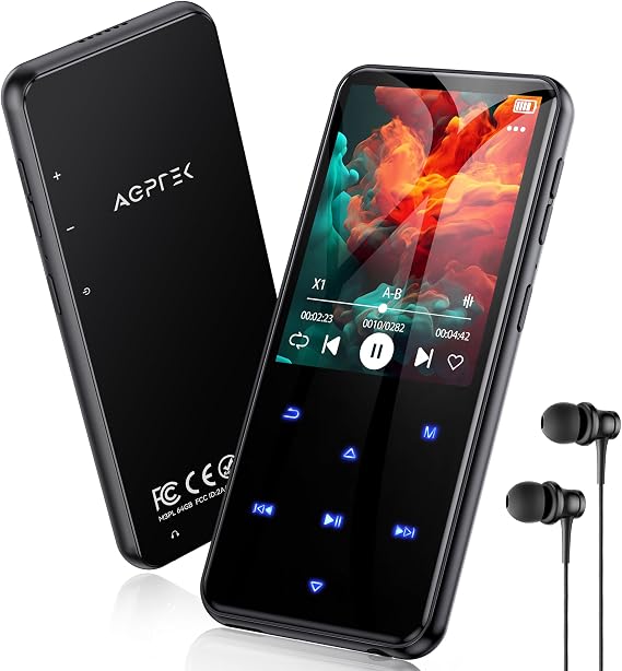 AGPTEK 64GB MP3 Player with Bluetooth, M3 2.4'' Player with Speaker Black