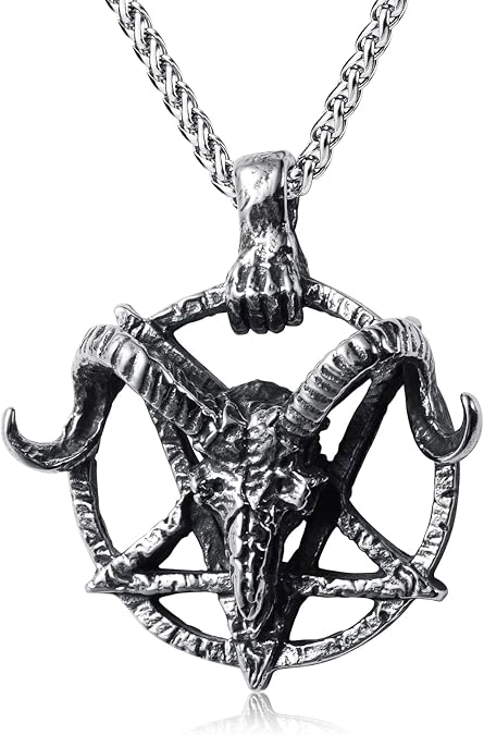 Satanic Necklace Goat Head Inverted Pentagram Sigil of Lucifer Pendant Necklace Jewelry for Men 60cm