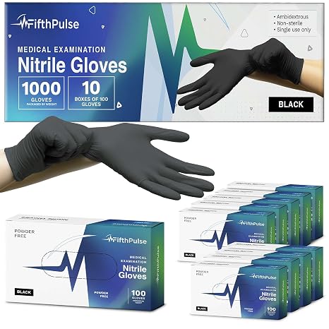 Black Nitrile Gloves Medium, Case of 1000 - Disposable Exam Gloves 3 Mil, Latex-Free, Powder-Free, Food Safe - Medical Grade for Cooking, Cleaning, Lab and Industrial Use - Click-Medical