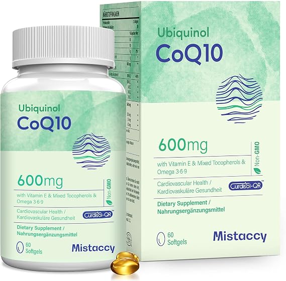 CoQ10 600mg Softgels | High Absorption CoQ10 Ubiquinol Supplement | Reduced Form Enhanced with Vitamin E & Omega 3 6 9 60 Softgels