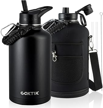 COKTIK 84oz Insulated Water Bottle - Stainless Steel Vacuum Metal, Portable 12 Gallon Large-Capacity Sports Bottle with Straw, Carry Bag and Handle Strap, Ideal for Gym & Hiking(Black)