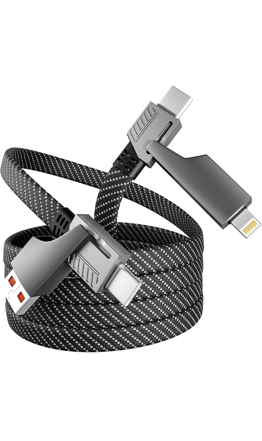 4-in-1 Multi-Function USB Charging Cable, Apple CarPlay and Android Auto Compatible, Braided Cable, Fast Charging 1 Meter