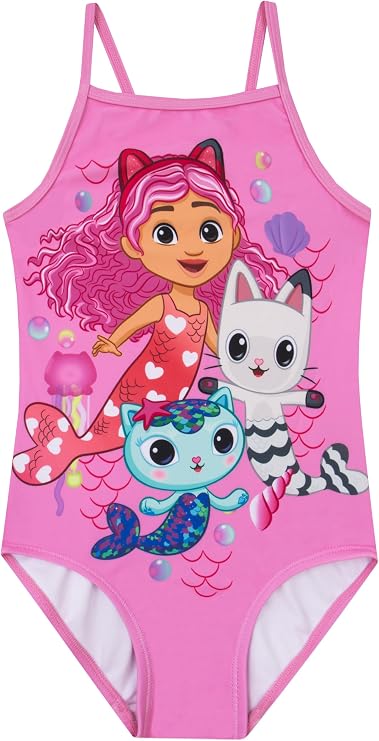 DreamWorks Gabbys Dollhouse Girls Bathing Suit, Mermaid Girls Swimsuit, Kids Bathing Suit for Summer