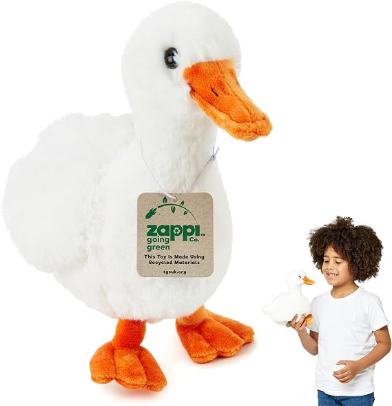 Zappi Co Duck Plush Toy (25cm) - Charming, Soft Waterfowl, Eco-Friendly, Perfect for Kids' Pond Adventures, Made from Recycled Material