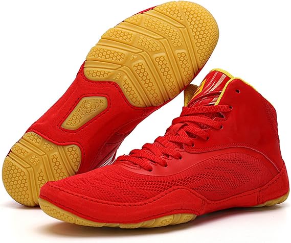 Boxing Shoes For Men High-top Cross-Training Shoes Indoor Gym Sports Comprehensive Training Shoes For Wrestling, Mma, Martial Arts, Powerlifting And Bodybuilding ( Color : Red , Size : 11 Women/9.5 Me