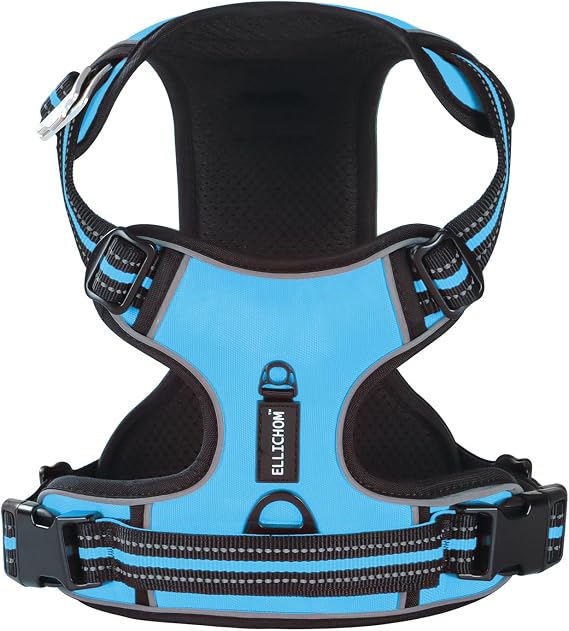 No Pull Dog Harness with 3 Snap Buckles,No Choke Front Lead pet Harness Reflective and Adjustable Soft Padded Vest for Small Medium Large Dog (Blue, Extra Large)