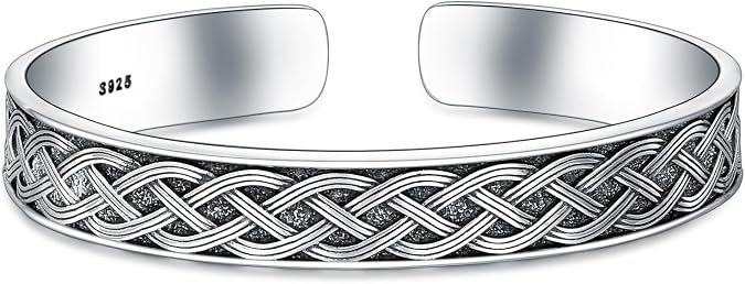 Sterling Silver Bangle Bracelet Celtic Knot Cuff Bracelet for Men Women