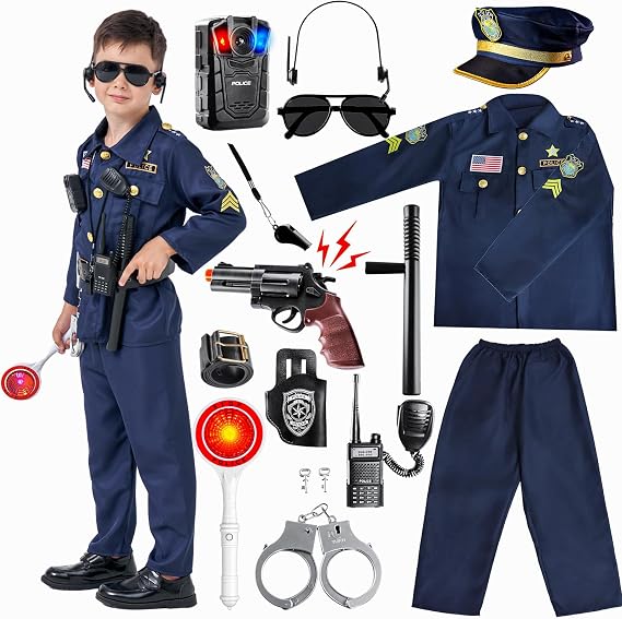 MGparty Police Officer Costume for Kids Halloween Police Cosplay Accessories for Boys Halloween Dress Up Party