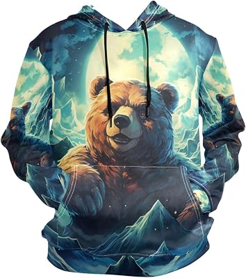 Cartoon Blue Bear Hoodies Hooded Athletic Sweatshirts 3D Print Hoodie for Girl Boy Men
