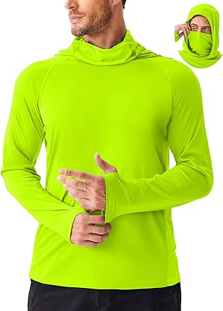 PINSPARK Men's Sun Protection Hoodie with Mask UPF 50+ UV Long Sleeve Shirt Men Rash Guard Performance Fishing Hiking Shirt