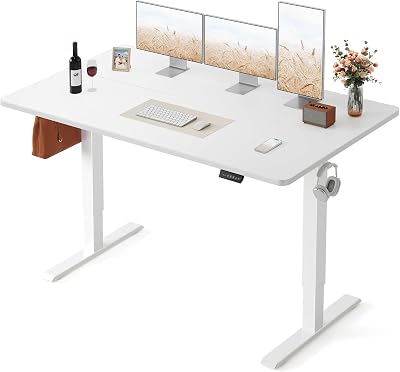 FEZIBO Standing Desk, 5528 Inches Electric Height Adjustable, Sit Stand Up, Computer Office Desk with Splice Board, While FrameWhile TOP