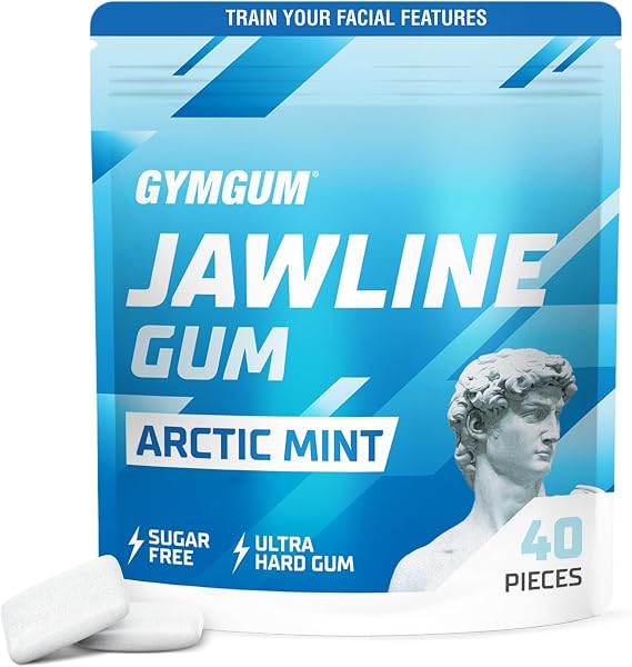 GYMGUM Jawline Gum | Hard Chewing Gum For Jaw Strength | Train Your Facial Features - Mewing Jaw Gum | Ultimate Jawline Exerciser | 0 Calories & Sugar Free Hard Gum (40 Count, Arctic Mint) | Ultra-hard chewing gum for jawline definition, jaw training & strengthening. Sugar-free with zero calories.