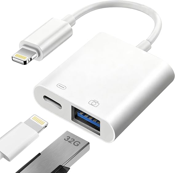 iPhone to USB OTG Adapter[Apple MFi Certified], Lightning Male to USB Female Adapter OTG and Charger Cable, OTG Converter Supports Flash Drive, Card Reader, Mouse, Keyboard, MIDI, Game Controller