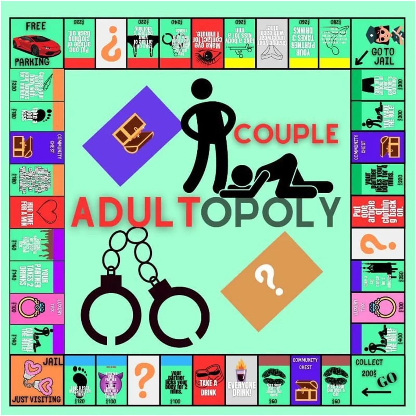 Adultopoly Board Game, Couple Adult Opoly Board Game, Couple Adultopoly Board Game,Couple Board Game, Couple Game Card Board Game Props, Couple Games for Date Night