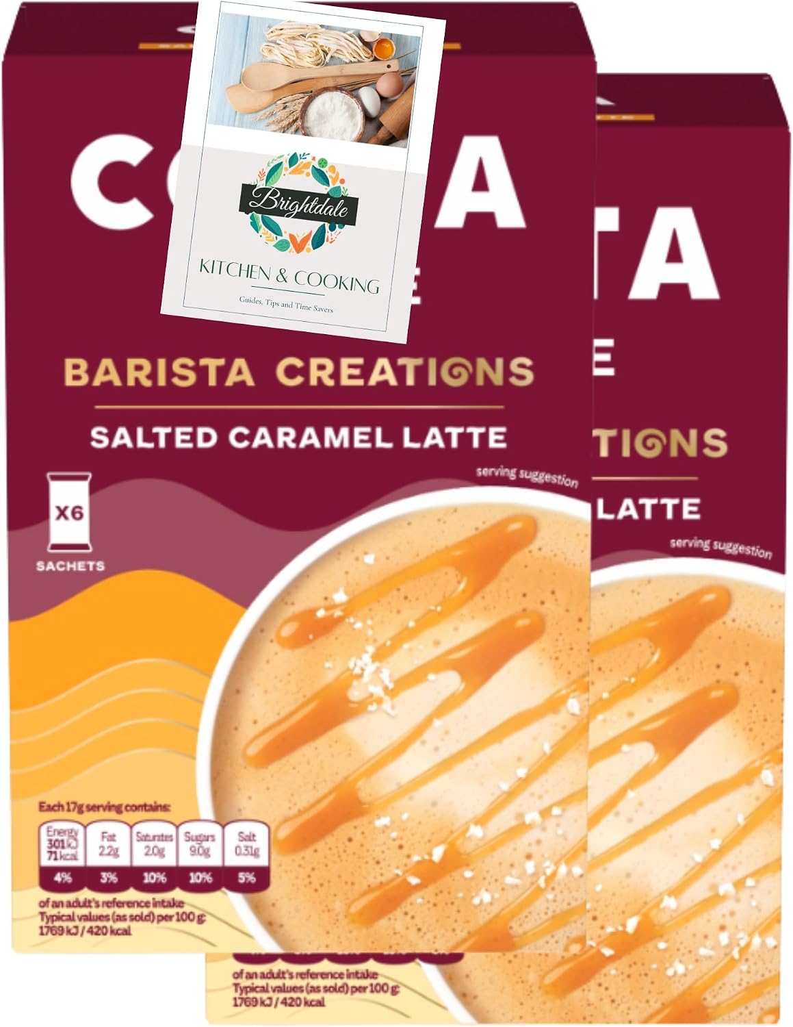 Coffee Sachets Bundle with Costa Coffee Salted Caramel Latte Sachets 6 x 17g 2 Pack  Brightdale Kitchen Booklet