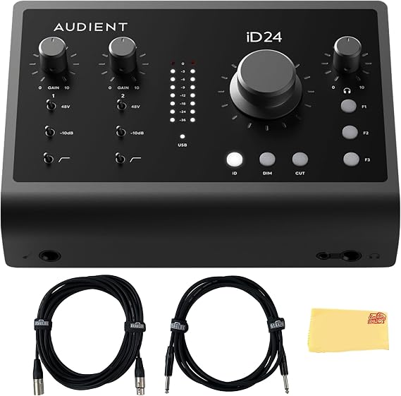 Audient iD24 USB-C Audio Interface Bundle with Instrument Cable, XLR Cable, and Austin Bazaar Polishing Cloth