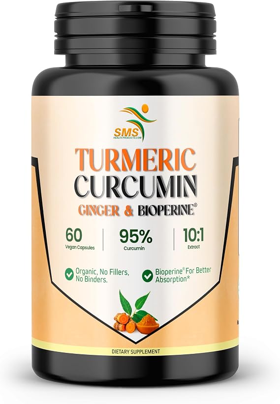 Turmeric Curcumin 1000mg with Ginger, BioPerine Black Pepper Extract & 95% Curcuminoids, No Fillers, Made in USA, 60 Veggie Capsules