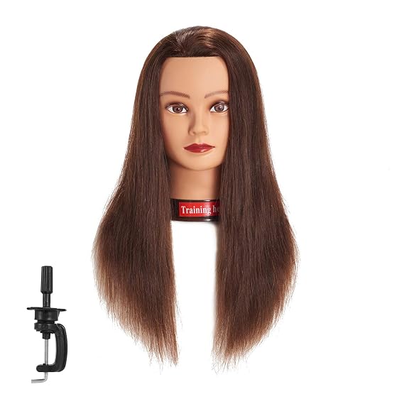 20-22" Female 100% Human Hair Mannequin Head for Hairdresser | Traininghead Hair Styling Braiding Cosmetology Manikin Doll Head Training Model Practice Head with free Clamp