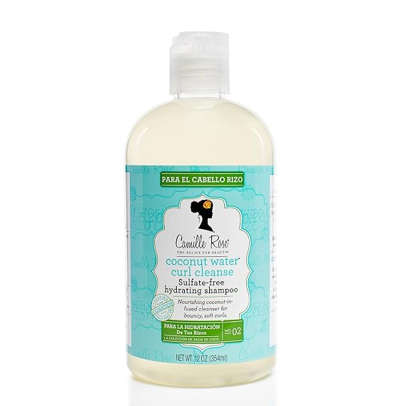 Camille Rose Shampoo, Coconut Water Curl Cleanse Lightweight Moisturizing Shampoo with Natural Oils for Soft, Bouncy Curls, Frizz Control, 12 Fl Oz