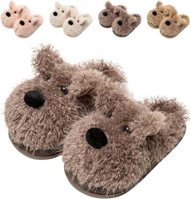 Drecage Big Kids Slippers for Boys Girls Winter Warm Cute Dog House Shoes Fuzzy Fun Cartoon Indoor Bedroom Footwear