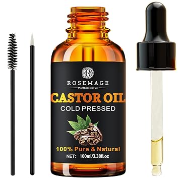 100% Pure Natural Castor Oil Organic Cold Pressed Rich Hydration for Dry Hair, Eyelashes, Eyebrows, Skin, Scalp, Nails and body care Essential Oil Unrefined Hexane-Free 100ml/3.38oz