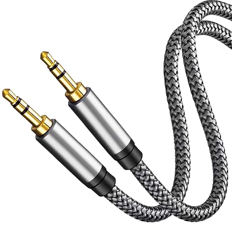 Tan QY 3.5mm Nylon Braided Aux Cable 1Ft, Audio Auxiliary Input Adapter Male to Male Cord for Headphones, Car, Home Stereos, Speaker, iPhone, iPad, iPod & More(1Ft/0.3M,Silver)